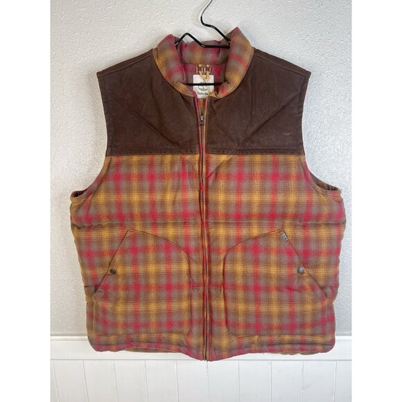 Timberland X Pendleton Wool Puffer Vest XXL Plaid Leather Down Filled Country - Picture 2 of 14